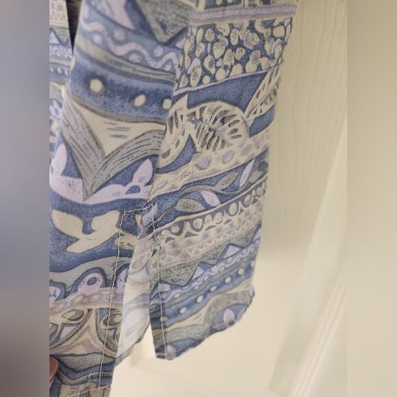 Dressbarn L Gray Blue Shrtslv Floral Print Striped Button Up Women Blouse Shirt - Picture 5 of 7